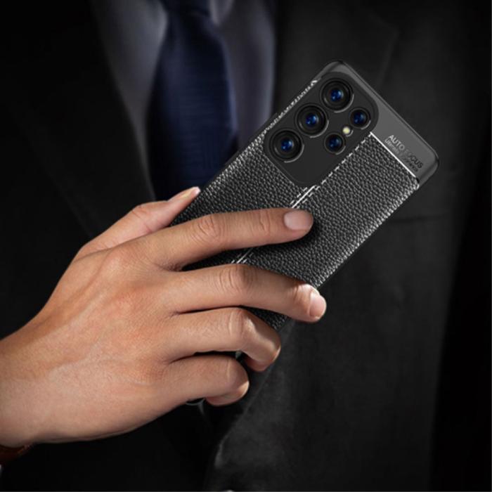 Bild 6,  Samsung Galaxy S23 Ultra Skal Litchi Textur Blå - Teknikhallen.se