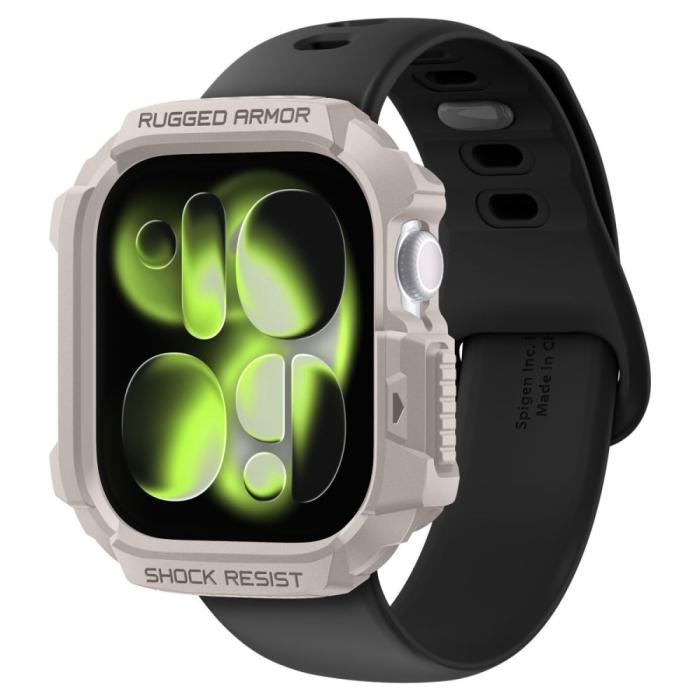 Bild 3, Spigen Spigen Apple Watch 11/10 42 mm Skal Rugged Armor Dune Beige - Teknikhallen.se