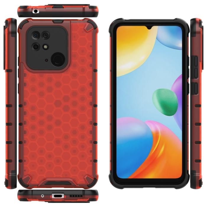 Bild 2,  Xiaomi Redmi 10C Skal Armor Honeycomb Röd - Teknikhallen.se