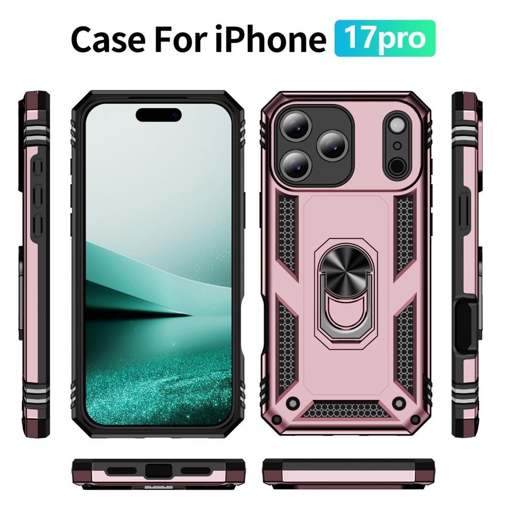  iPhone 17 Pro Skal Shockproof Hybrid Ring Roséguld - Teknikhallen.se