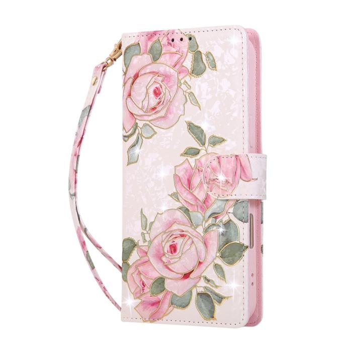 Bild 5,  iPhone 17 Pro Max Fodral RFID Läder Rosa Blommor - Teknikhallen.se