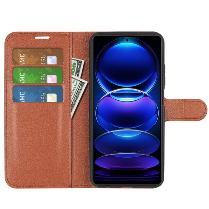 Bild 2,  Xiaomi Redmi Note 12 Pro 5G Fodral Litchi Läder Brun - Teknikhallen.se