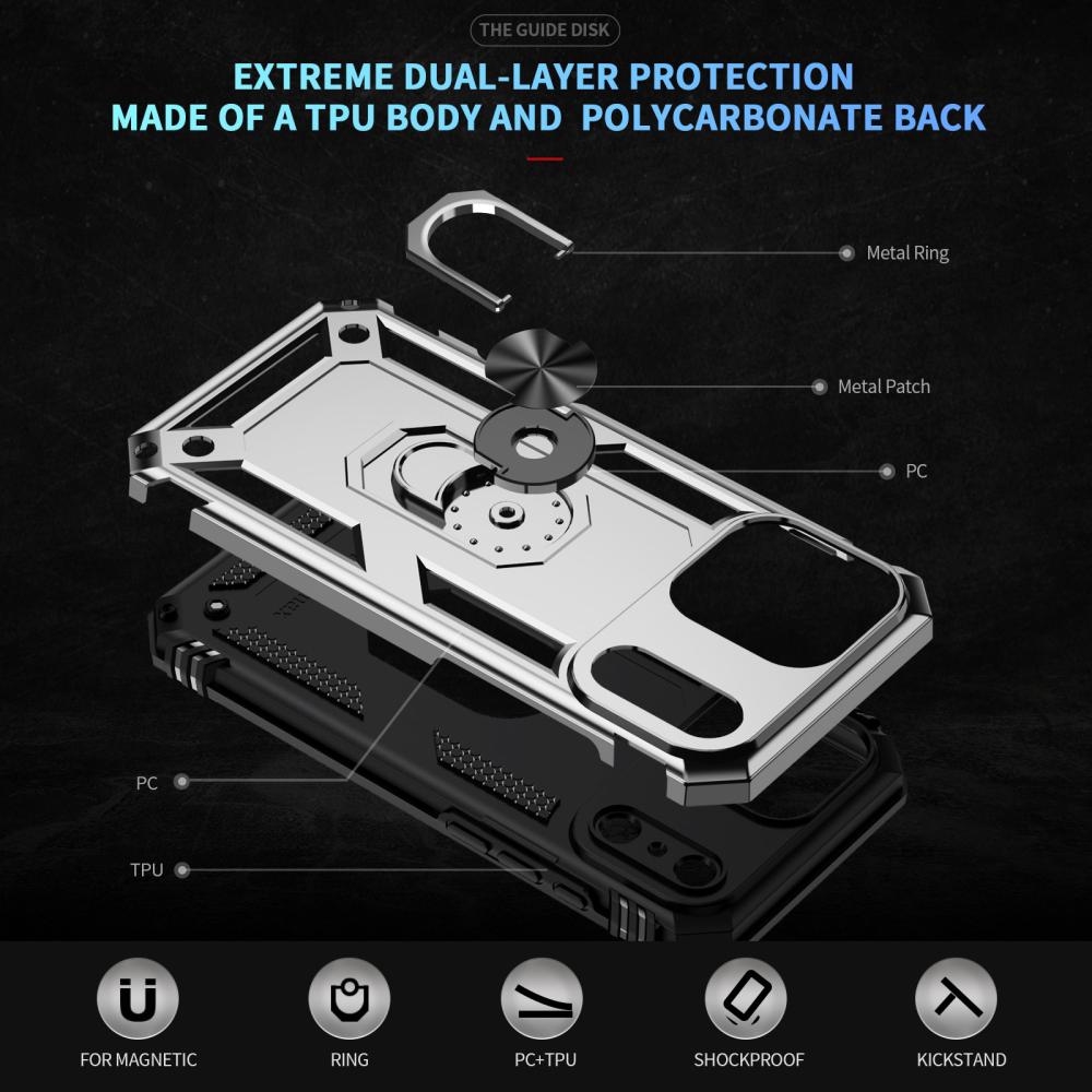  iPhone 17 Pro Skal Shockproof Hybrid Ring Silver - Teknikhallen.se