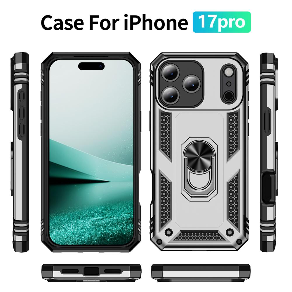  iPhone 17 Pro Skal Shockproof Hybrid Ring Silver - Teknikhallen.se