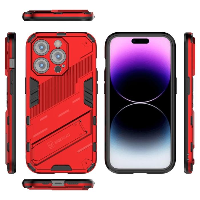 Bild 5,  iPhone 14 Pro Skal Hybrid Med Kickstand Röd - Teknikhallen.se