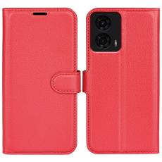  Motorola Moto G04 4G/G24 4G Fodral Litchi L&auml;der R&ouml;d - Teknikhallen.se