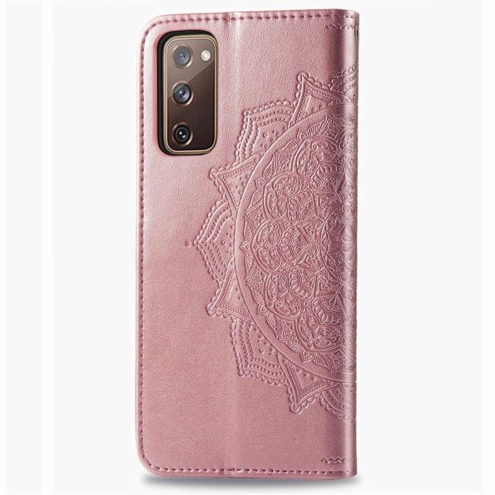 Bild 2,  Samsung Galaxy S20 FE - Mandala Läder Fodral - Roséguld - Teknikhallen.se