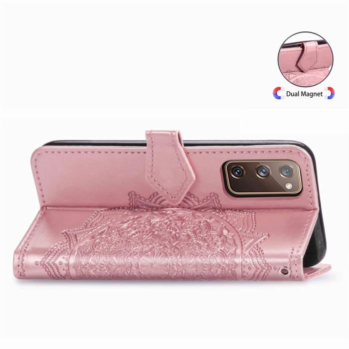 Bild 5,  Samsung Galaxy S20 FE - Mandala Läder Fodral - Roséguld - Teknikhallen.se
