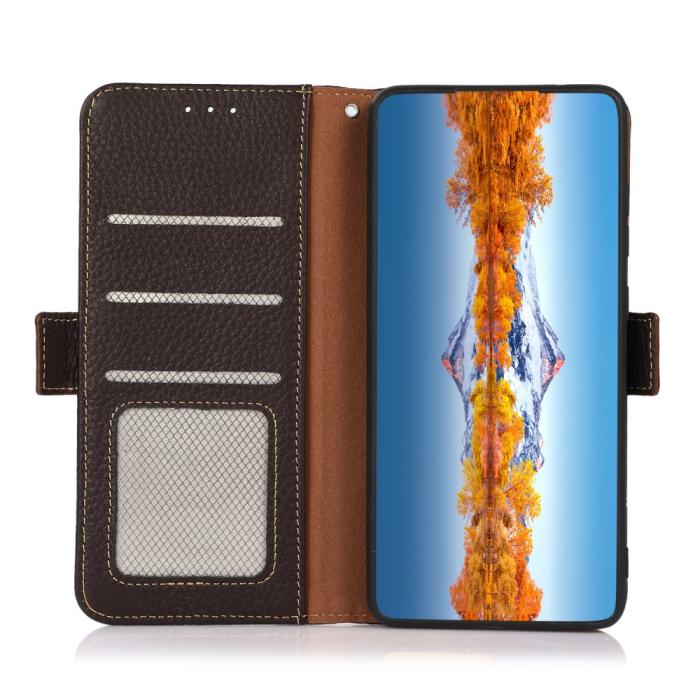 Bild 4, KHAZNEH KHAZNEH Samsung Galaxy A25 5G Fodral Litchi RFID Äkta Läder Brun - Teknikhallen.se