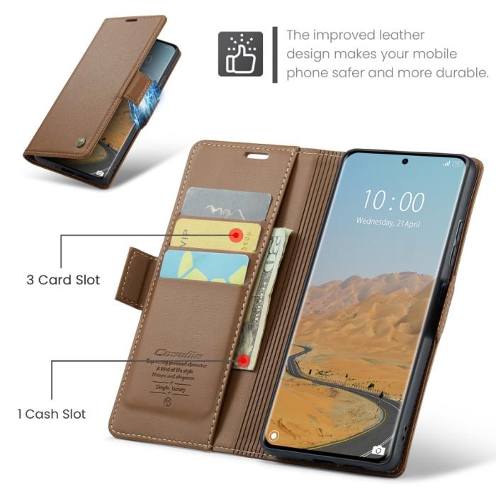 Bild 6, CASEME CASEME Redmi Note 14 Pro/Pro Plus 5G Fodral RFID Läder Brun - Teknikhallen.se