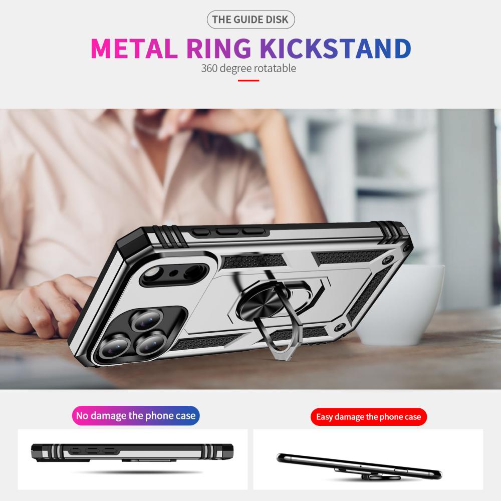  iPhone 17 Pro Skal Shockproof Hybrid Ring Silver - Teknikhallen.se