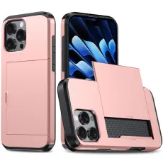  iPhone 16 Pro Skal Med Kortfack Hybrid Ros&eacute;guld - Teknikhallen.se