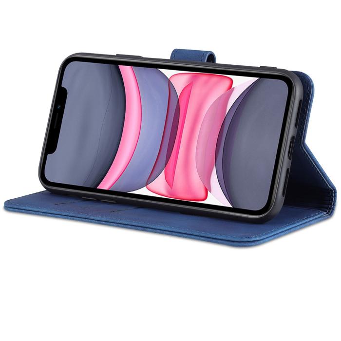 Bild 4, AZNS AZNS iPhone 12 / 12 Pro Fodral Läder Blå - Teknikhallen.se