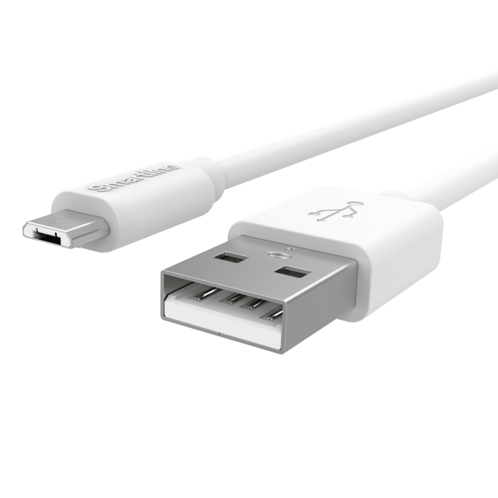 Bild 2, Smartline Smartline 2m Micro USB Laddningskabel Vit - Teknikhallen.se