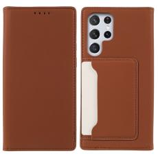  Samsung Galaxy S22 Ultra Fodral Flip L&auml;der Med Kortfack Brun - Teknikhallen.se
