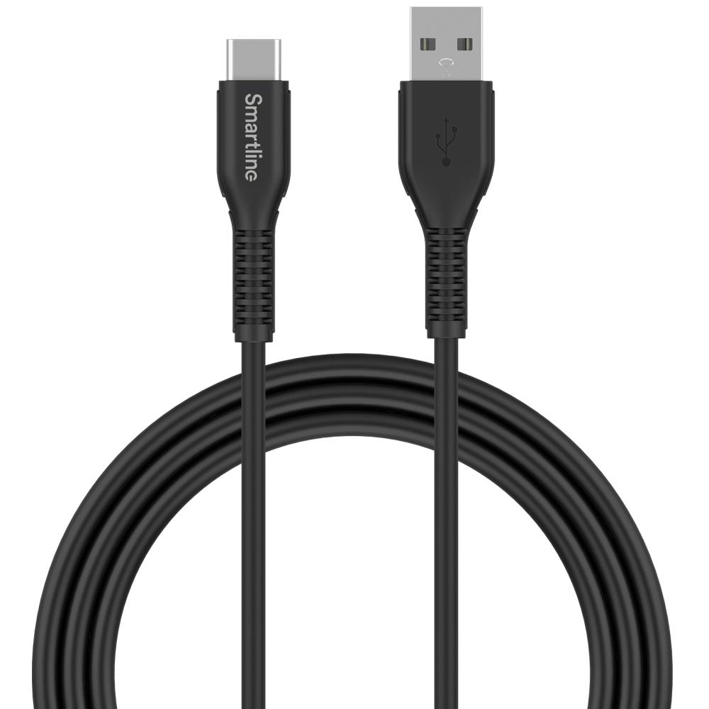 Smartline Smartline 2m 3A USB-C Nylon Laddningskabel Svart - Teknikhallen.se