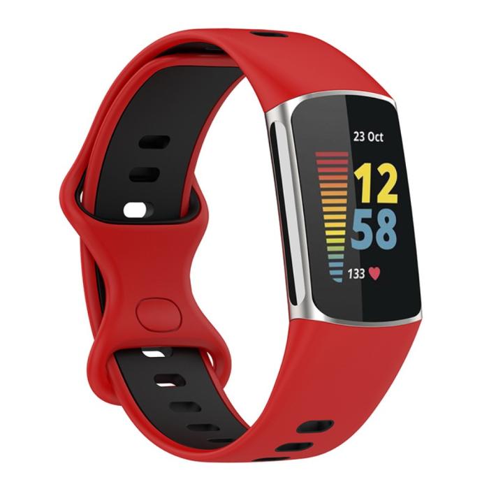 Bild 2,  Fitbit Charge 6 / 5 Armband Silikon Tvåfärgat Röd/Svart - Teknikhallen.se