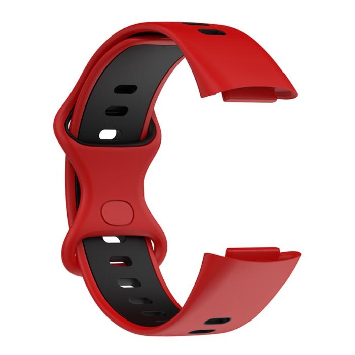 Bild 3,  Fitbit Charge 6 / 5 Armband Silikon Tvåfärgat Röd/Svart - Teknikhallen.se