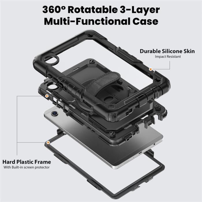Bild 3,  Galaxy Tab A11/A9 Skal 360 Shockproof Hybrid Kickstand Svart - Teknikhallen.se