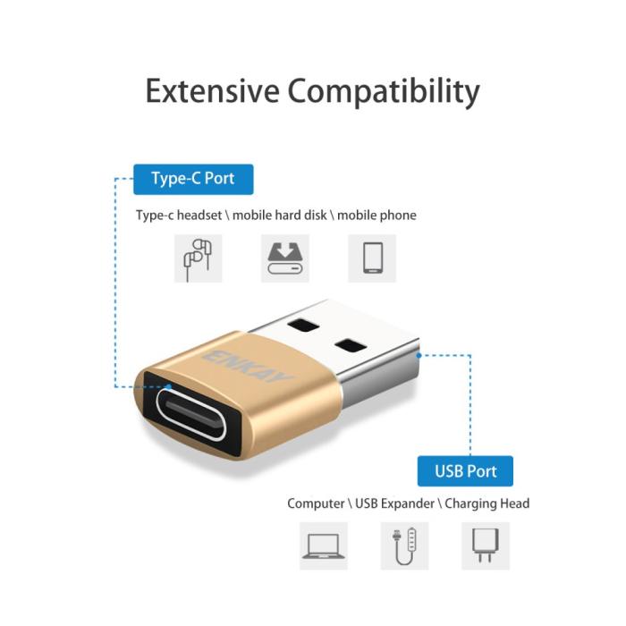 Bild 6, ENKAY ENKAY USB-A Till USB-C Adapter Svart - Teknikhallen.se