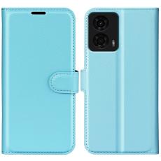  Motorola Moto G04 4G/G24 4G Fodral Litchi L&auml;der Ljus Bl&aring; - Teknikhallen.se