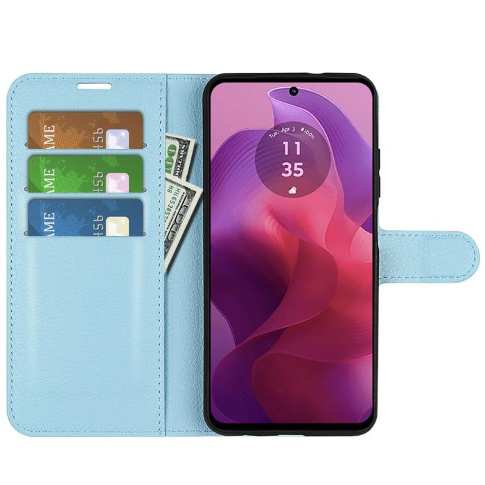 Bild 2,  Motorola Moto G04 4G/G24 4G Fodral Litchi Läder Ljus Blå - Teknikhallen.se