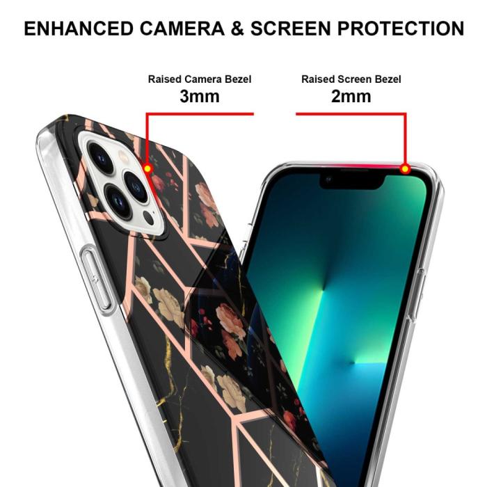 Bild 4,  iPhone 16 Pro Max Skal TPU Marmor Svart Blomma - Teknikhallen.se