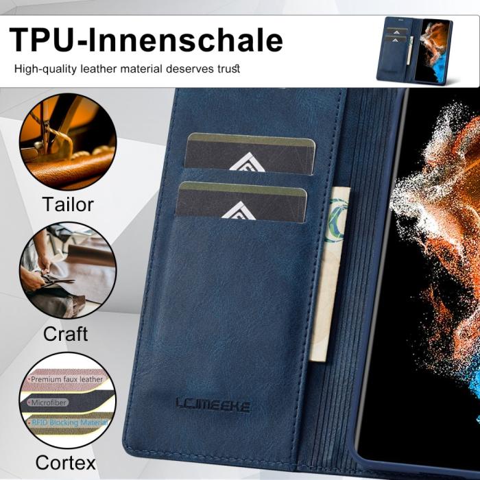 Bild 5, LC.IMEEKE LC.IMEEKE Galaxy S23 Fodral Flip Läder Blå - Teknikhallen.se