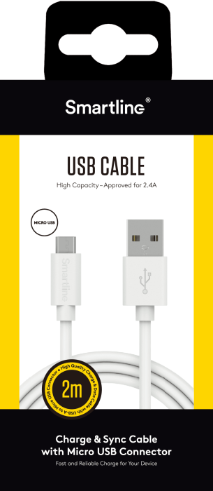Bild 6, Smartline Smartline 2m Micro USB Laddningskabel Vit - Teknikhallen.se