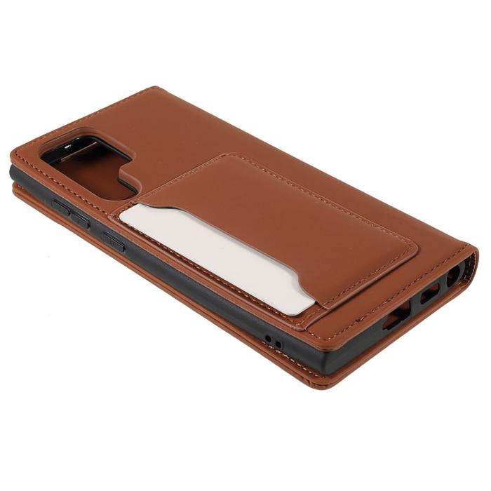 Bild 5,  Samsung Galaxy S22 Ultra Fodral Flip Läder Med Kortfack Brun - Teknikhallen.se