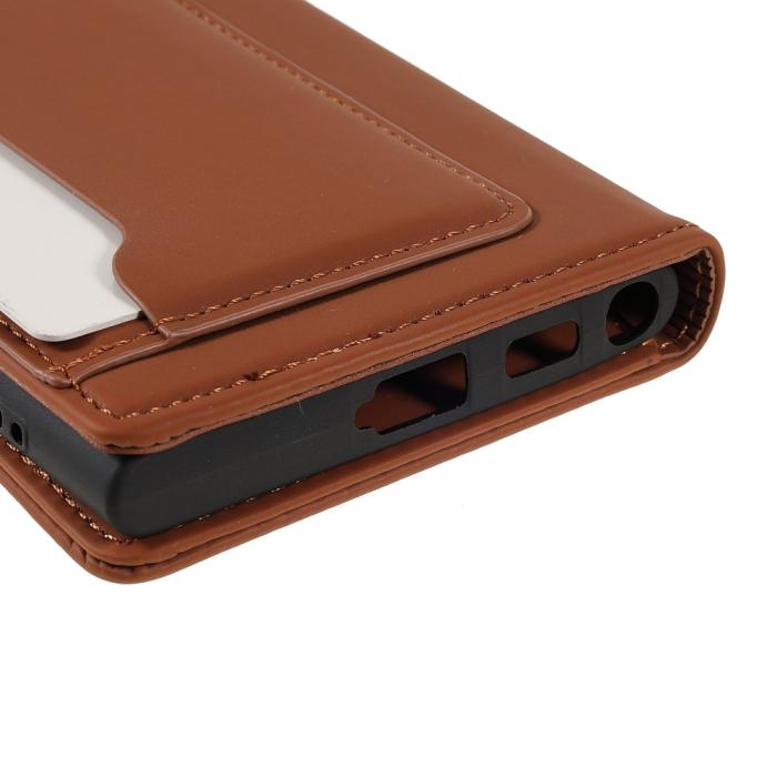 Bild 6,  Samsung Galaxy S22 Ultra Fodral Flip Läder Med Kortfack Brun - Teknikhallen.se