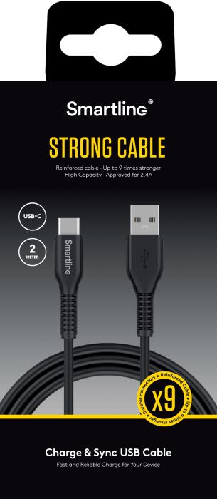 Bild 6, Smartline Smartline 2m 3A USB-C Nylon Laddningskabel Svart - Teknikhallen.se