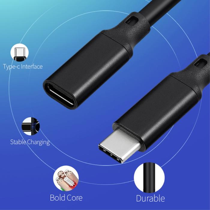 Bild 4,  3m USB-C Förlängningskabel PD 100W 5A Kabel Svart - Teknikhallen.se