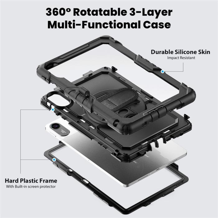 Bild 4,  Xiaomi Redmi Pad 2 Skal 360° Kickstand Med Strap Svart - Teknikhallen.se