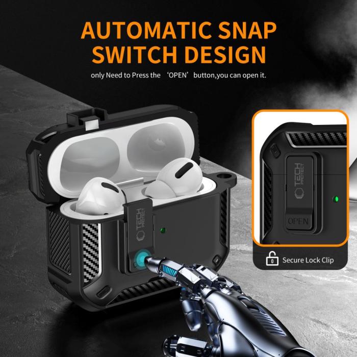 Bild 4, Tech-Protect Tech-Protect AirPods Pro 3 Skal MagSafe Carbonox Svart - Teknikhallen.se
