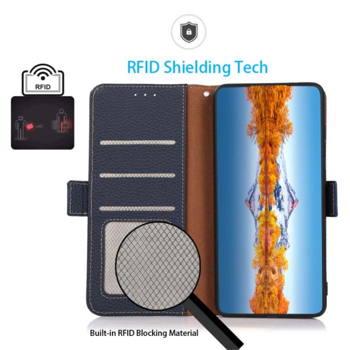 Bild 2, KHAZNEH KHAZNEH Xiaomi 14 Ultra Fodral RFID Litchi Äkta Läder Blå - Teknikhallen.se