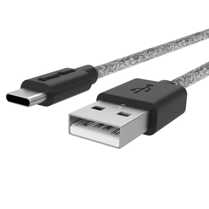 Bild 2, Smartline Smartline 2m 3A USB-C Fuzzy Laddningskabel Grå - Teknikhallen.se