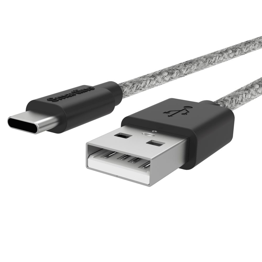 Smartline Smartline 2m 3A USB-C Fuzzy Laddningskabel Grå - Teknikhallen.se