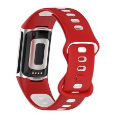  Fitbit Charge 6 / 5 Armband Silikon Tv&aring;f&auml;rgat R&ouml;d/Vit - Teknikhallen.se