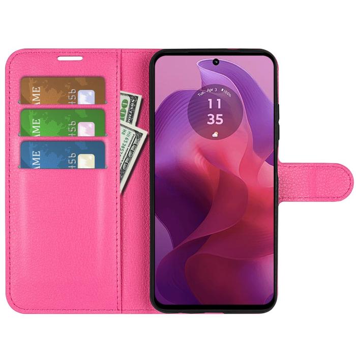 Bild 2,  Motorola Moto G04 4G/G24 4G Fodral Litchi Läder Rosa - Teknikhallen.se