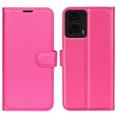  Motorola Moto G04 4G/G24 4G Fodral Litchi L&auml;der Rosa - Teknikhallen.se