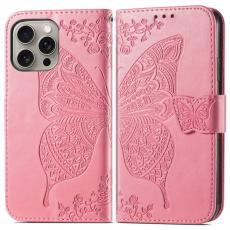  iPhone 16 Pro Max Fodral Med Fj&auml;ril Tryck Rosa - Teknikhallen.se