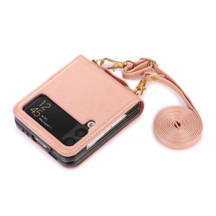 Bild 2,  Galaxy Z Flip 3 Skal Solid Läder 2 Kortfack Roséguld - Teknikhallen.se