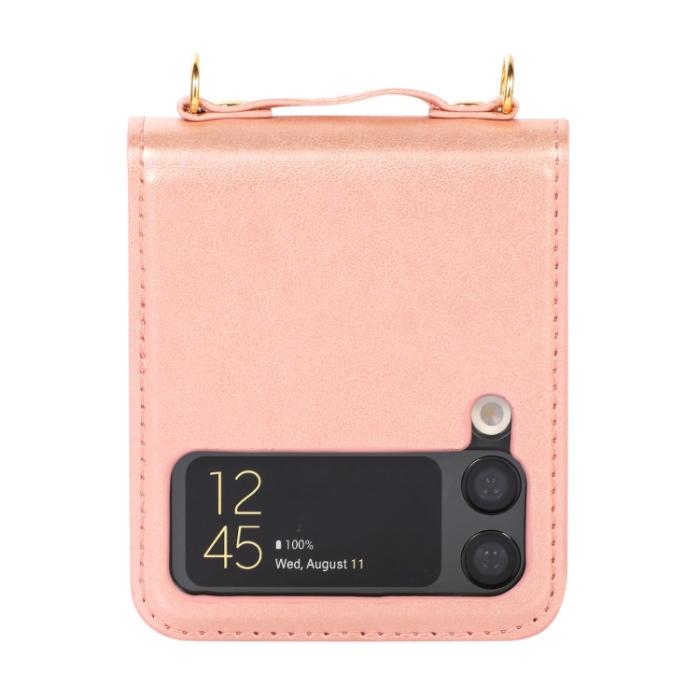 Bild 3,  Galaxy Z Flip 3 Skal Solid Läder 2 Kortfack Roséguld - Teknikhallen.se