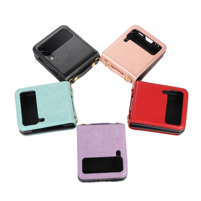 Bild 4,  Galaxy Z Flip 3 Skal Solid Läder 2 Kortfack Roséguld - Teknikhallen.se
