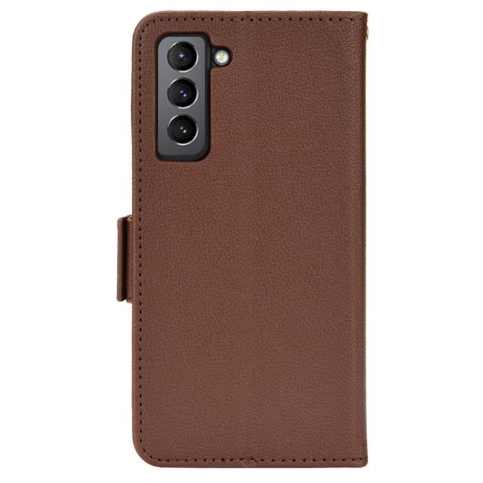 Bild 3,  Samsung Galaxy S22 Plus Fodral Litchi Textur Brun - Teknikhallen.se