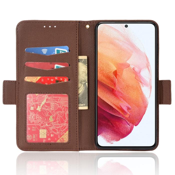 Bild 4,  Samsung Galaxy S22 Plus Fodral Litchi Textur Brun - Teknikhallen.se