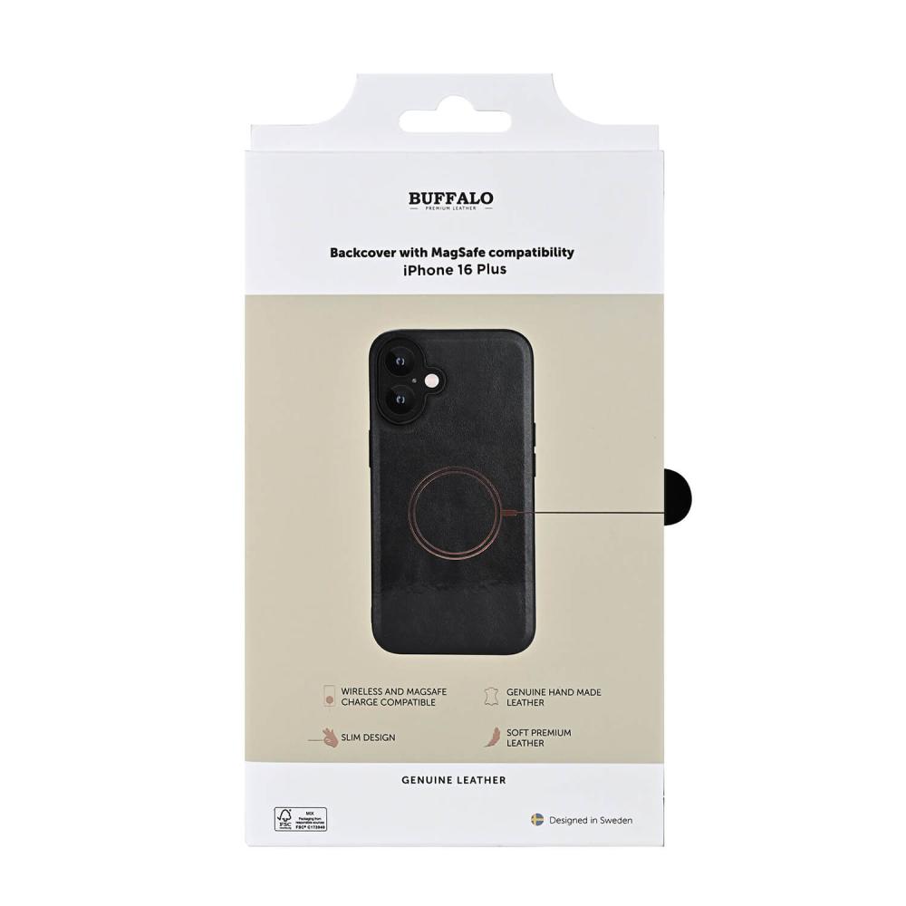 Buffalo Buffalo iPhone 16 Plus Skal MagSafe Äkta Läder Svart - Teknikhallen.se