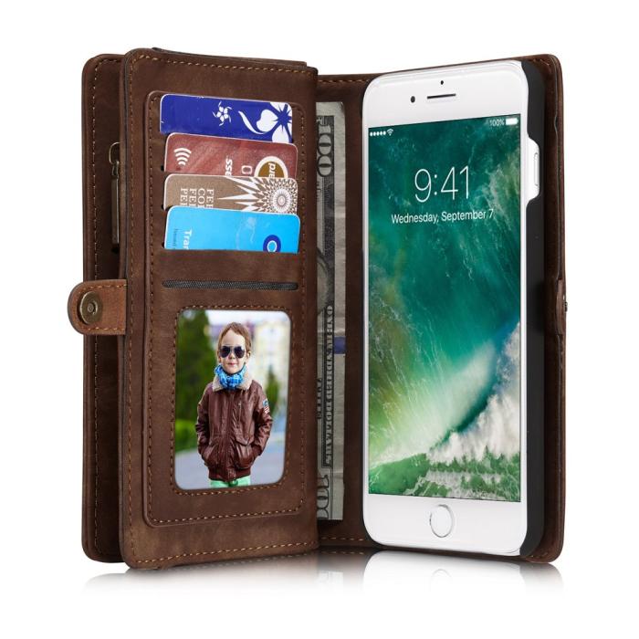 Bild 5, CASEME iPhone 7/8 Plus - CASEME 2-i-1 Multifunktionellt Plånboksfodral - Brun - Teknikhallen.se
