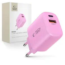 Tech-Protect Tech-Protect 20W V&auml;ggladdare PD QC3.0 USB-C / USB-A Baby Pink - Teknikhallen.se
